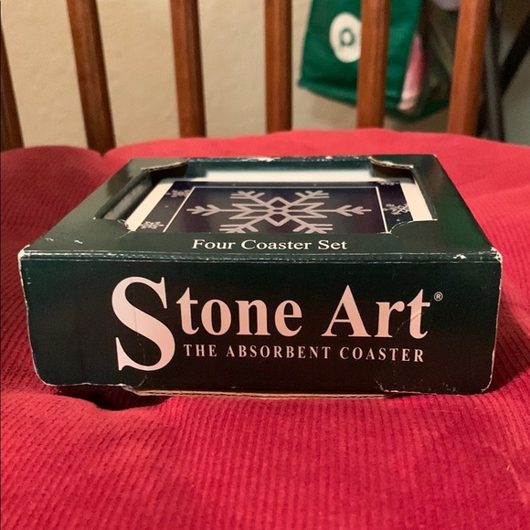 Snowflake Absorbent Stone Coaster Set - Blue - Picture 3 of 5